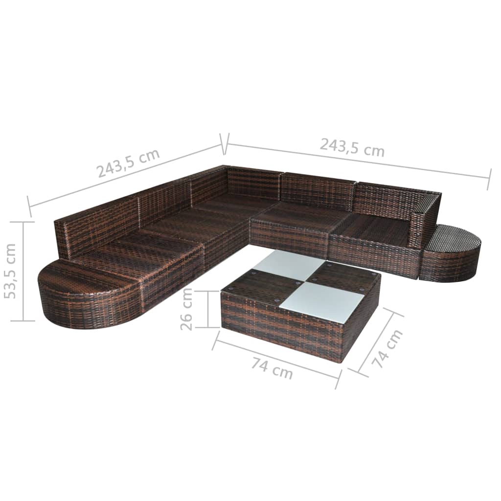 vidaXL 8-tlg. Garten-Lounge-Set mit Kissen Poly Rattan Braun