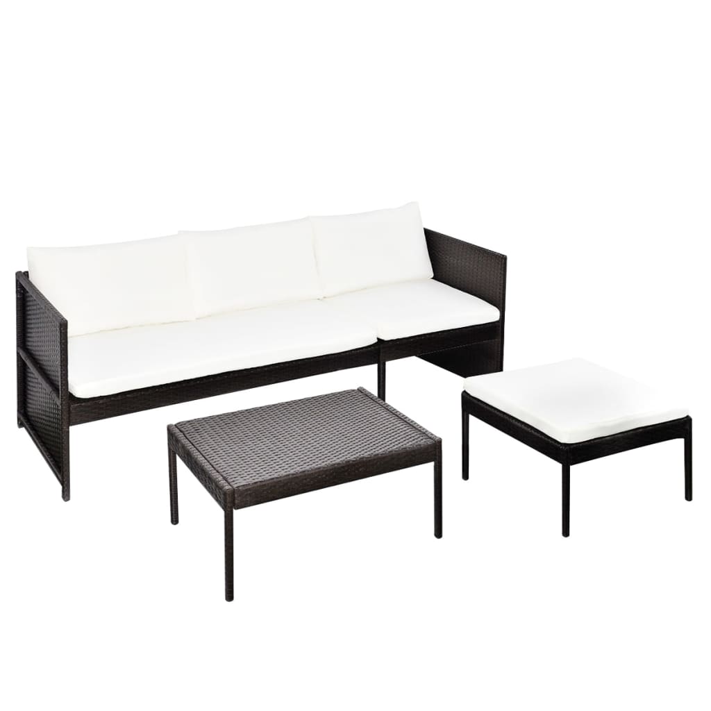 vidaXL 3-tlg. Garten-Lounge-Set mit Auflagen Poly Rattan Braun