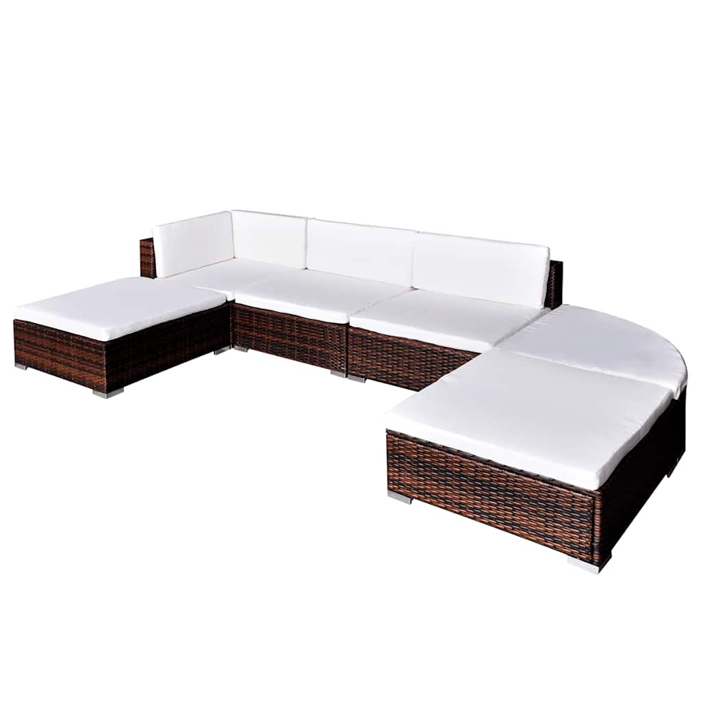 vidaXL 6-tlg. Garten-Lounge-Set mit Kissen Poly Rattan Braun