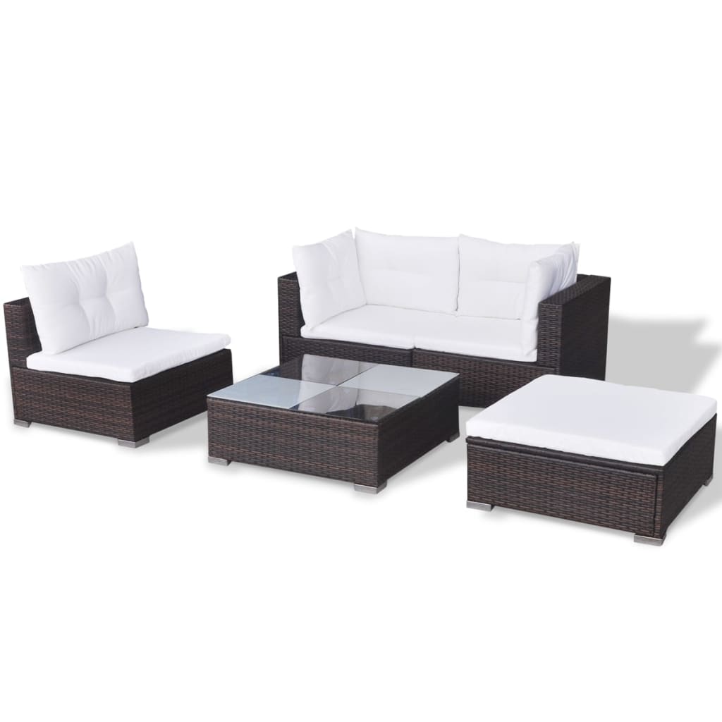 vidaXL 5-tlg. Garten-Lounge-Set mit Auflagen Poly Rattan Braun