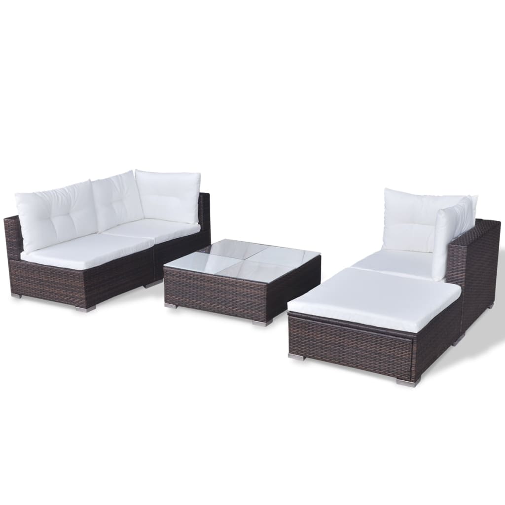 vidaXL 5-tlg. Garten-Lounge-Set mit Auflagen Poly Rattan Braun