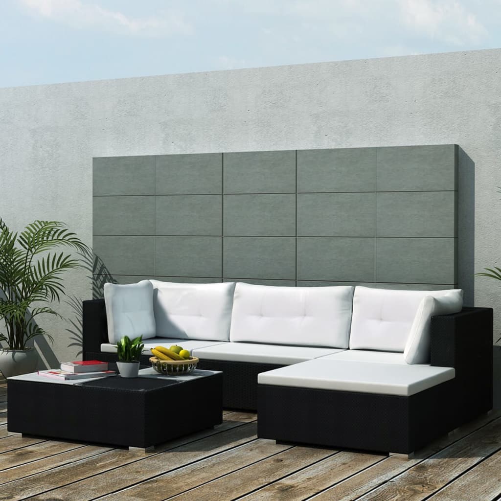 vidaXL 5-tlg. Garten-Lounge-Set mit Auflagen Poly Rattan Braun