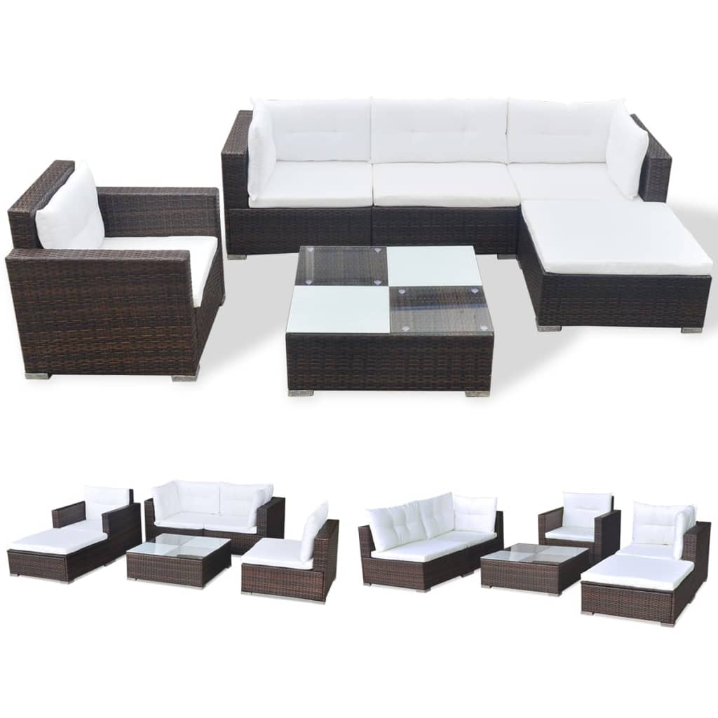 vidaXL 6-tlg. Garten-Lounge-Set mit Auflagen Poly Rattan Braun
