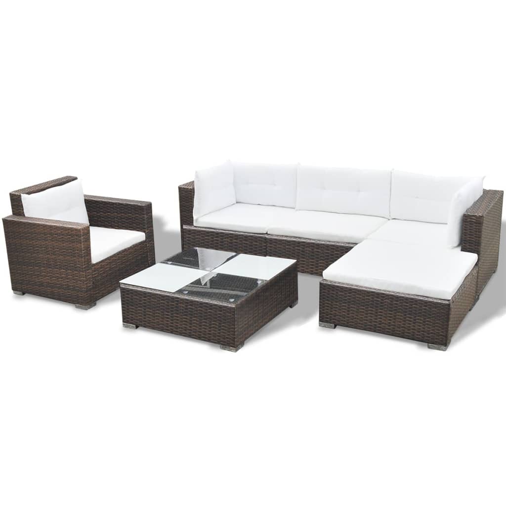 vidaXL 6-tlg. Garten-Lounge-Set mit Auflagen Poly Rattan Braun