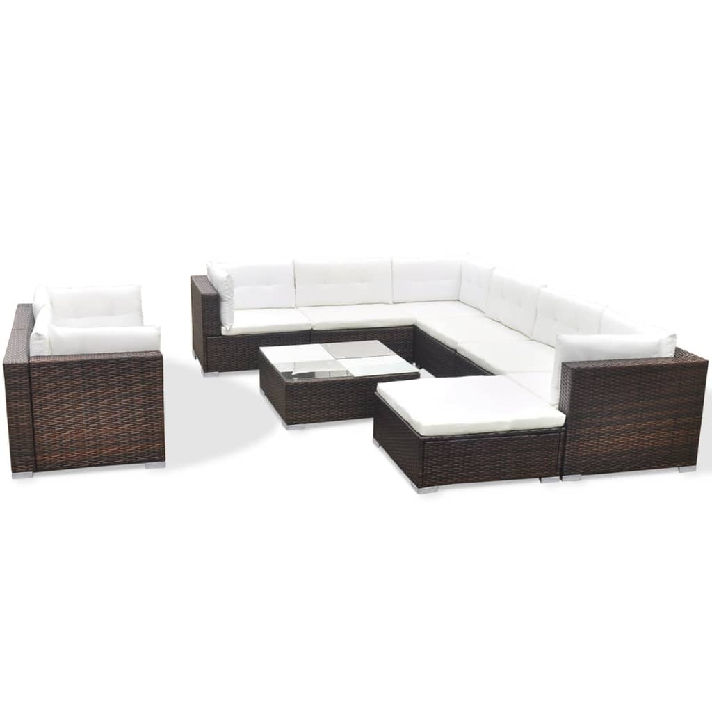 vidaXL 10-tlg. Garten-Lounge-Set mit Auflagen Poly Rattan Braun