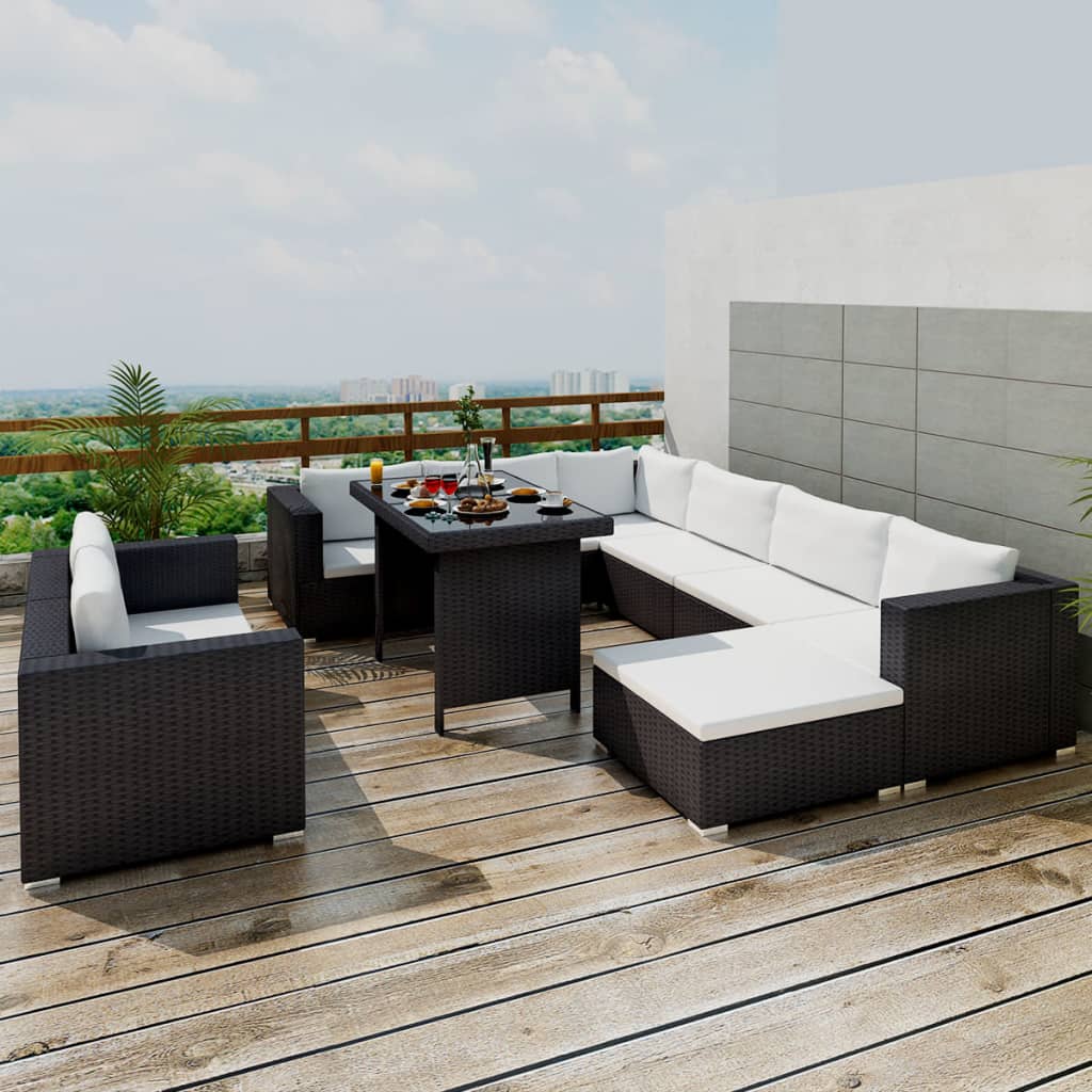 vidaXL 10-tlg. Garten-Lounge-Set mit Auflagen Poly Rattan Braun
