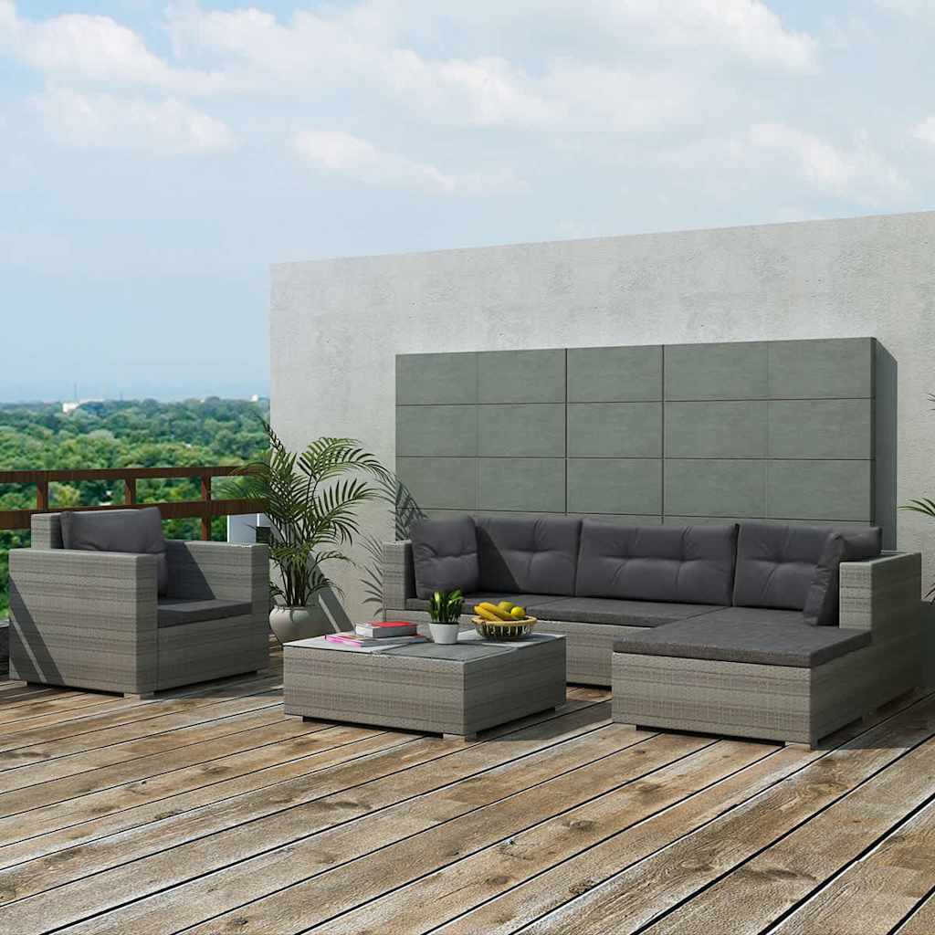 vidaXL 6-tlg. Garten-Lounge-Set mit Auflagen Poly Rattan Braun
