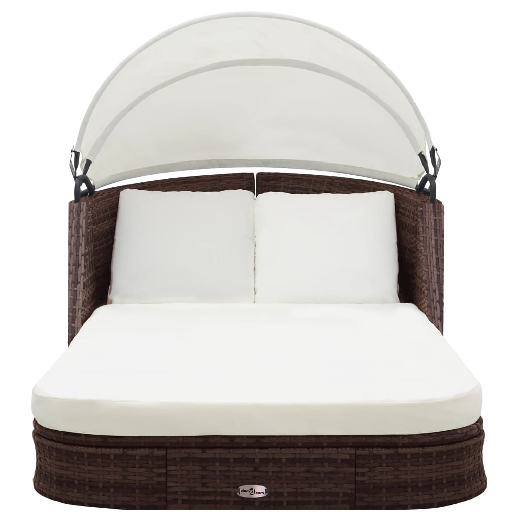 vidaXL Sonnenliege mit Dach Poly Rattan Braun