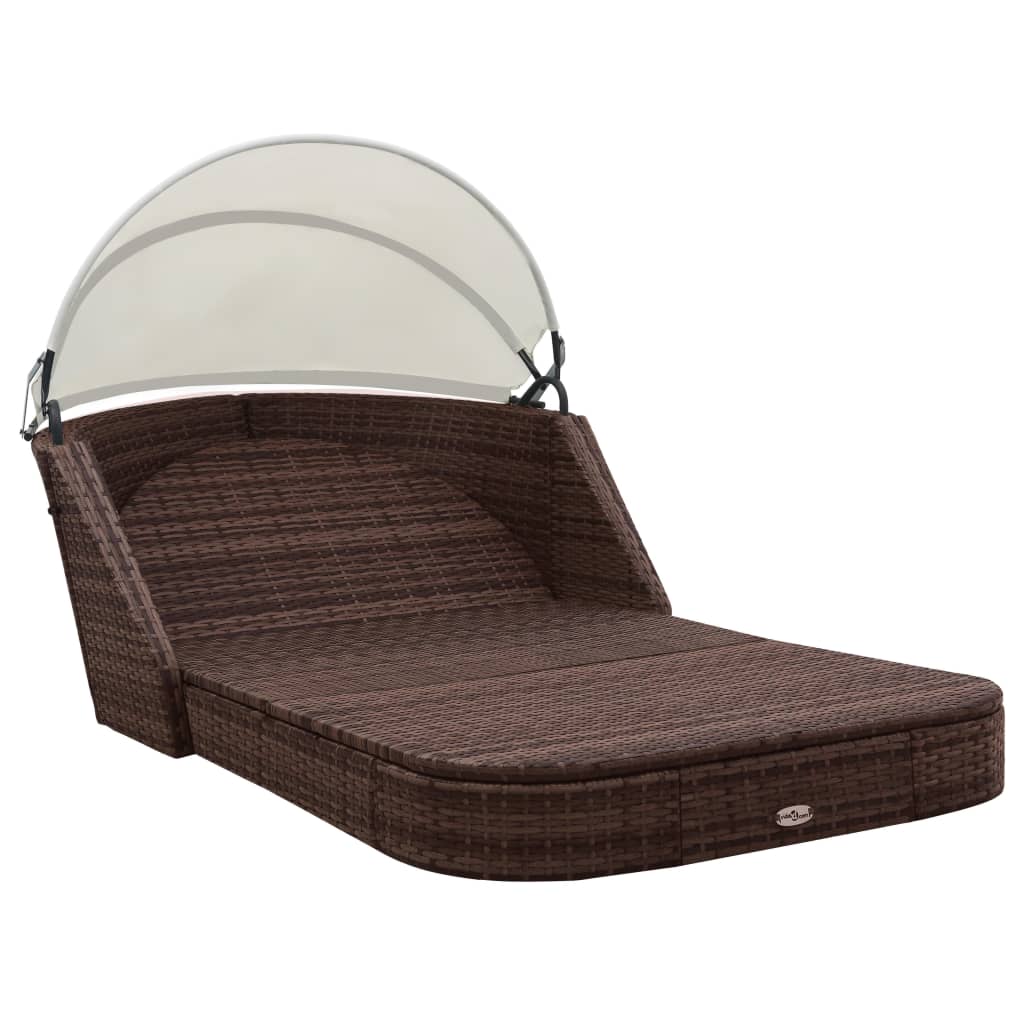 vidaXL Sonnenliege mit Dach Poly Rattan Braun