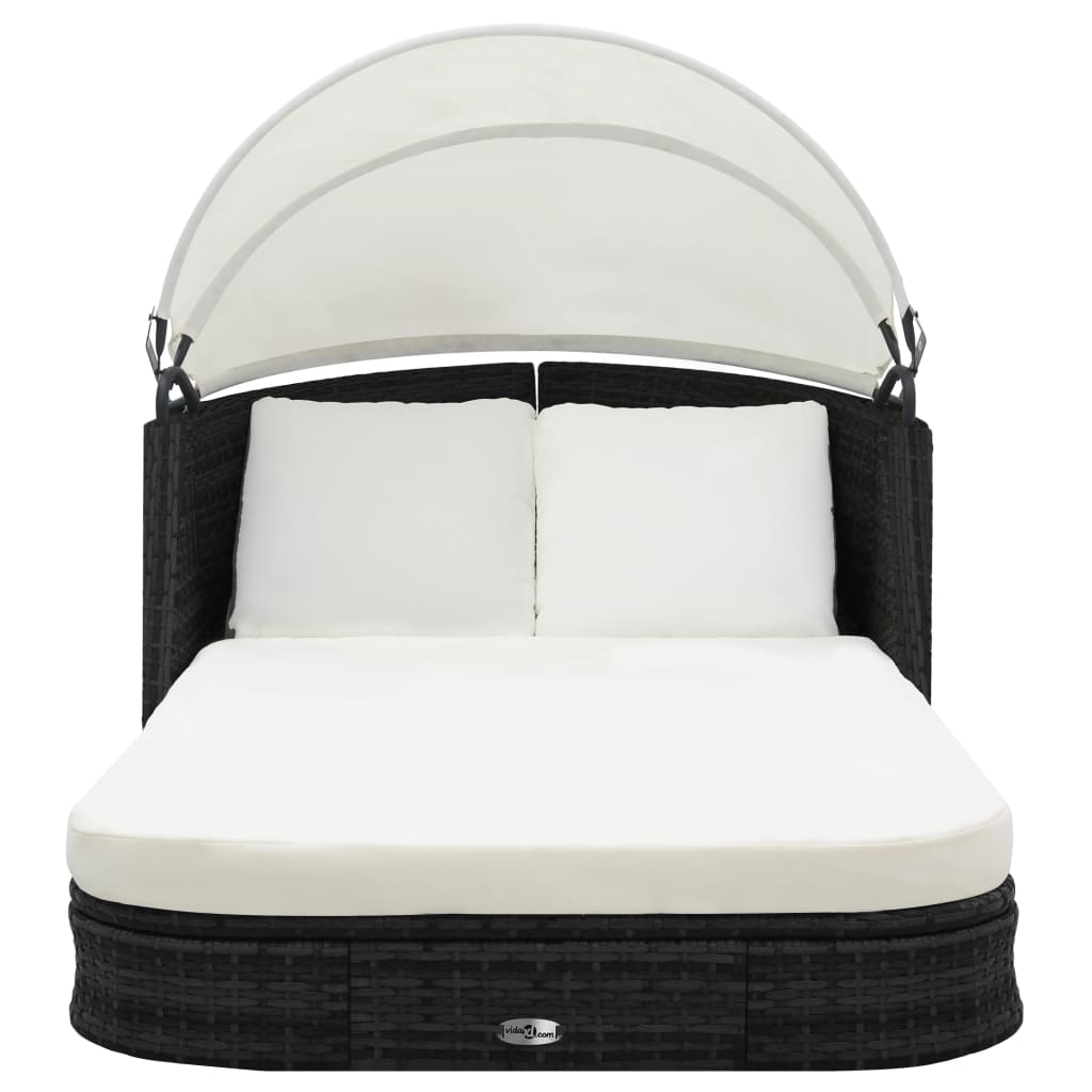 vidaXL Sonnenliege mit Dach Poly Rattan Braun