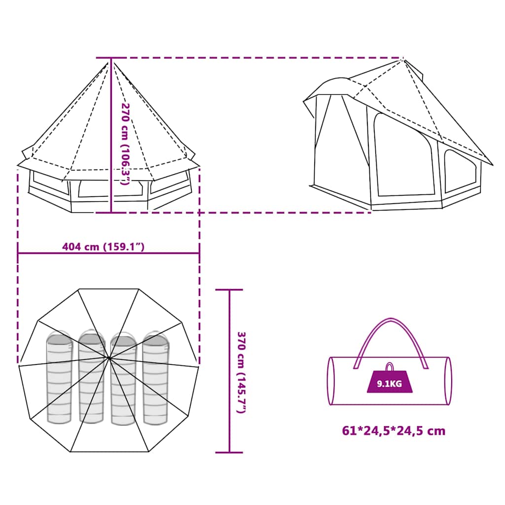 Familien-Tipi-Zelt mit Dach Grün 404 x 370 x 270 cm