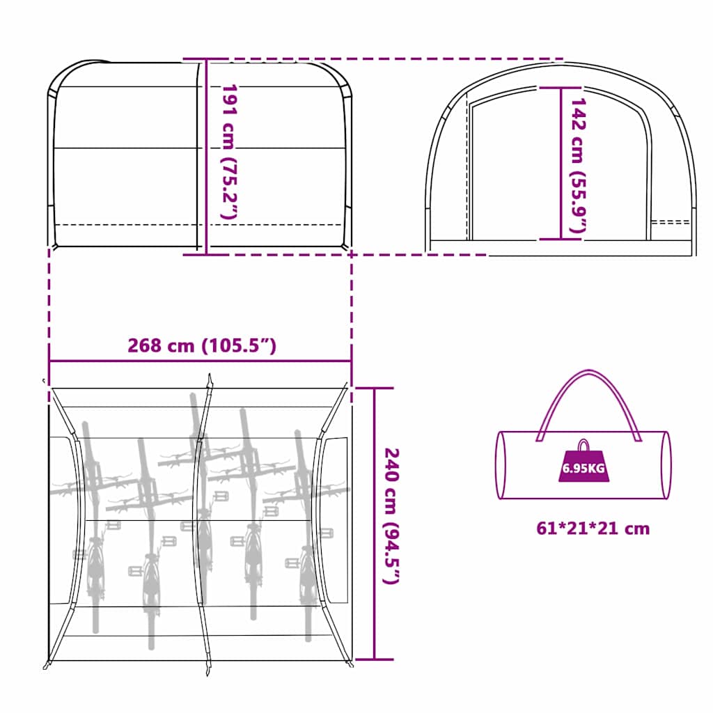 vidaXL Zelt mit Dach Grün 268 x 240 x 191 cm Polyester