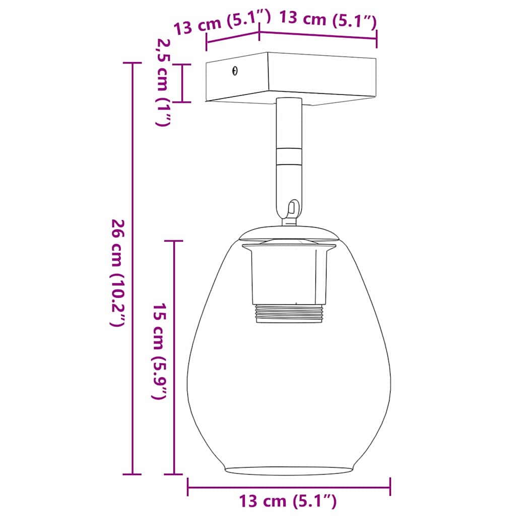 vidaXL Deckenstrahler Schwarz 13 x 13 x 26 cm Glas und Metall