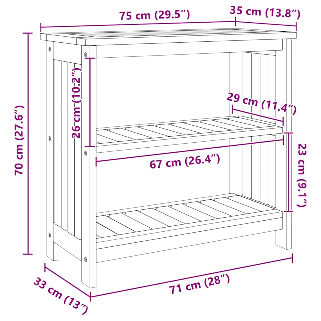 vidaXL Garten-Schrank mit Regal Natur 75 x 35 x 70cm Massivholz Akazie