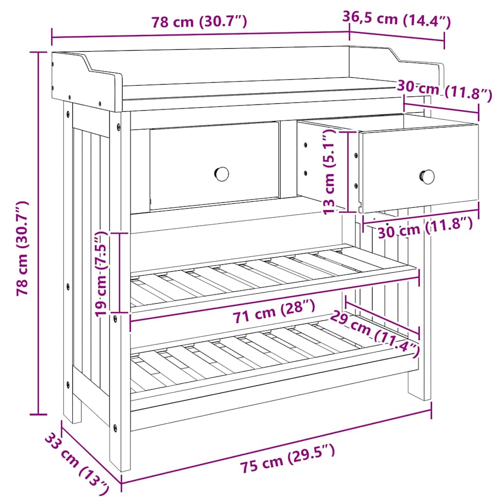 vidaXL Garten-Schrank Natur 78 x 36,5 x 78 cm Massivholz Akazie