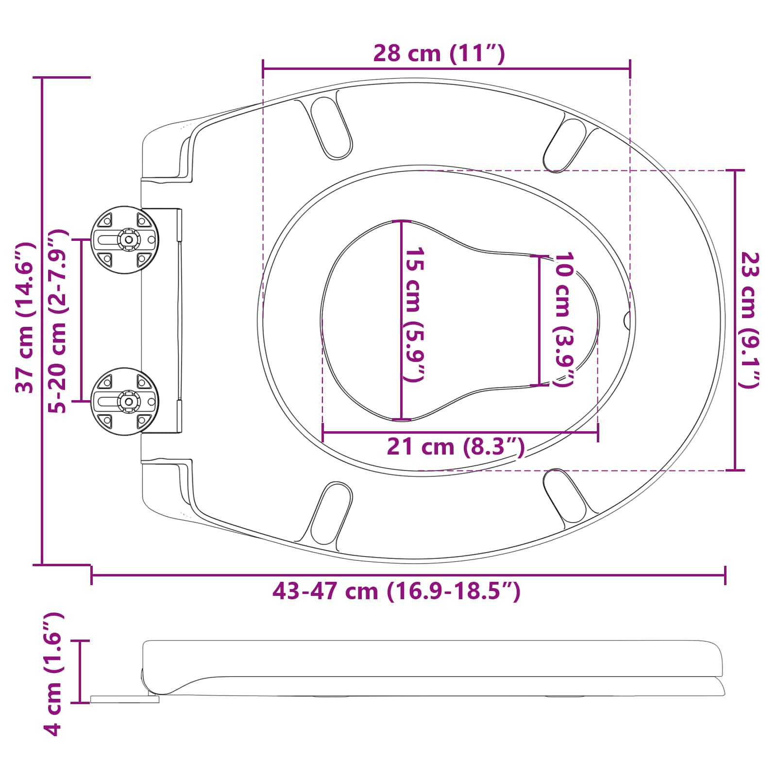 vidaXL Toilettensitz Anthrazit 44,5 x 37,3 x 4,3 cm Duroplast
