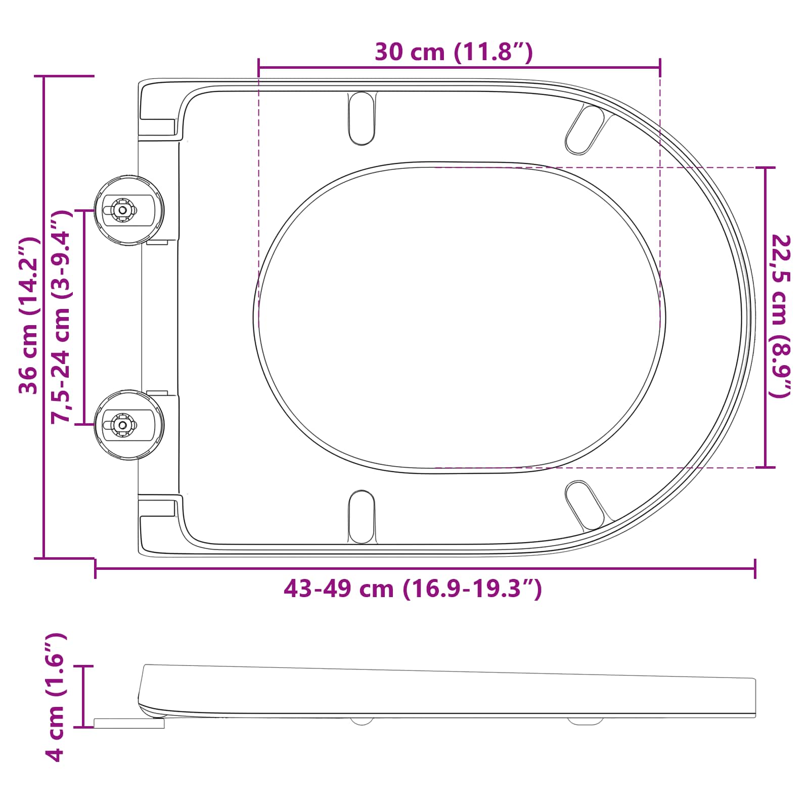 vidaXL Toilettensitz Anthrazit 49 x 36 x 4 cm Duroplast