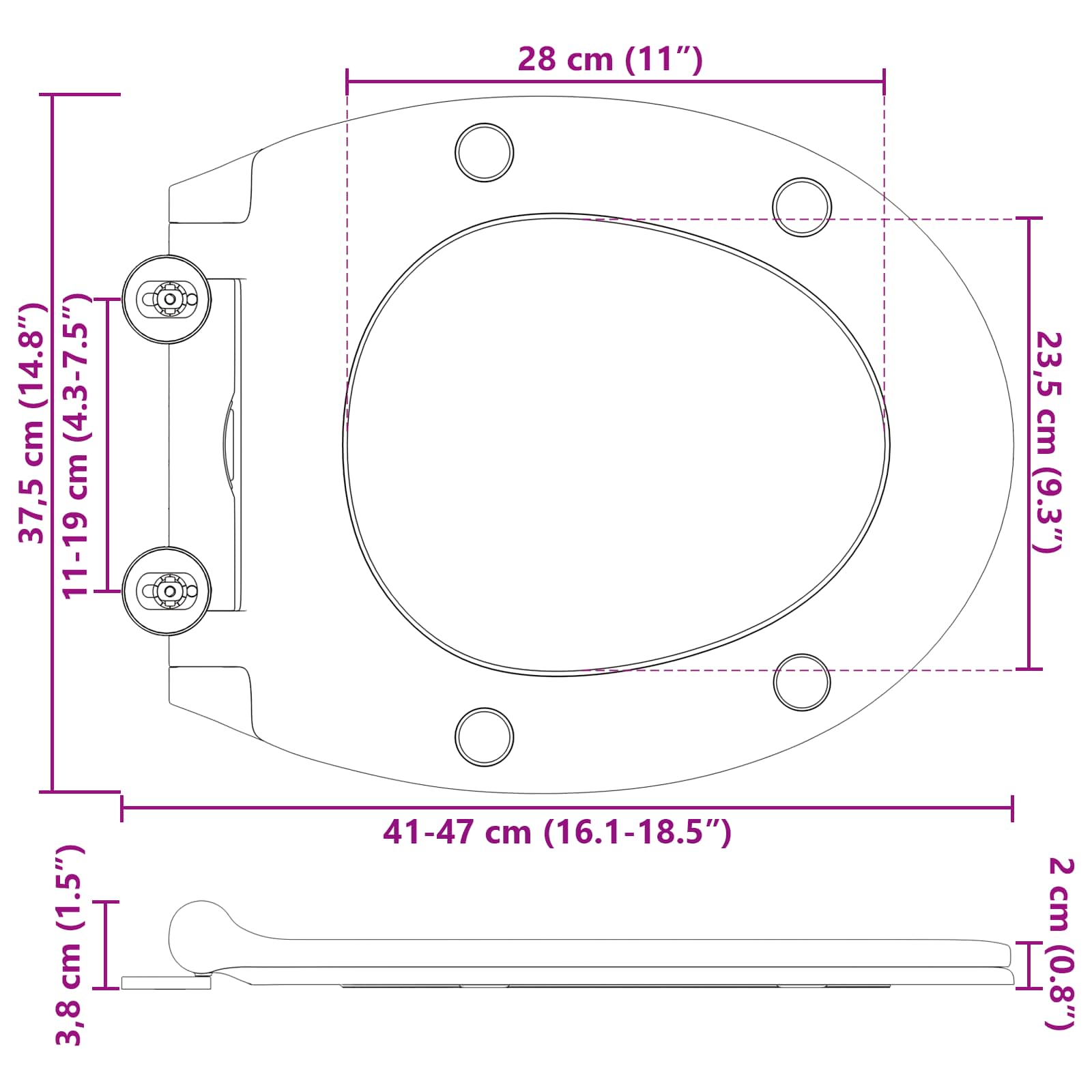 vidaXL Toilettensitz Anthrazit 47 x 37,5 x 3,8 cm Duroplast