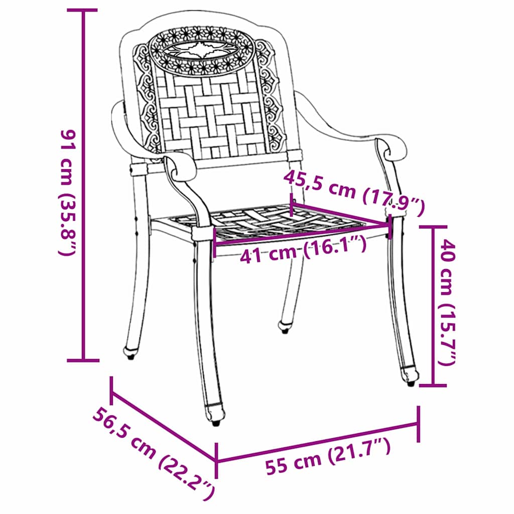 vidaXL Gartenstuhl 2 pcs Bronze 55 x 56,5 x 91cm Aluminium