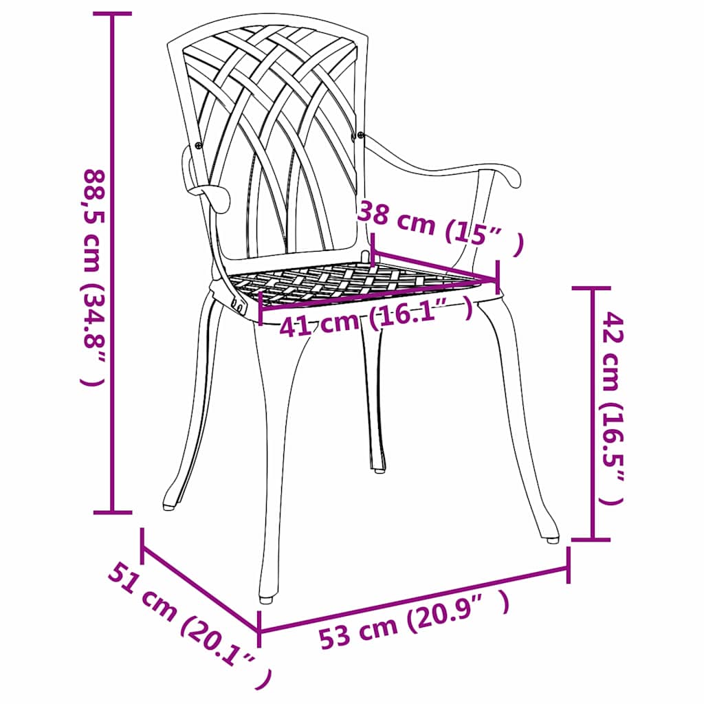 vidaXL Gartenstuhl 2 pcs Bronze 53 x 51 x 88,5 cm Aluminium