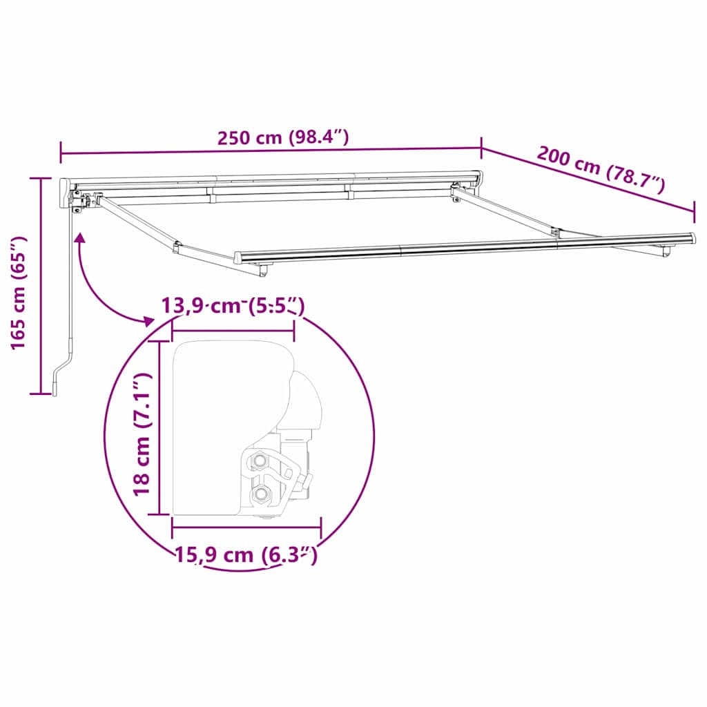 vidaXL Markisenrahmen Weiß 2,5 x 2 m Pulverbeschichteter Stahl