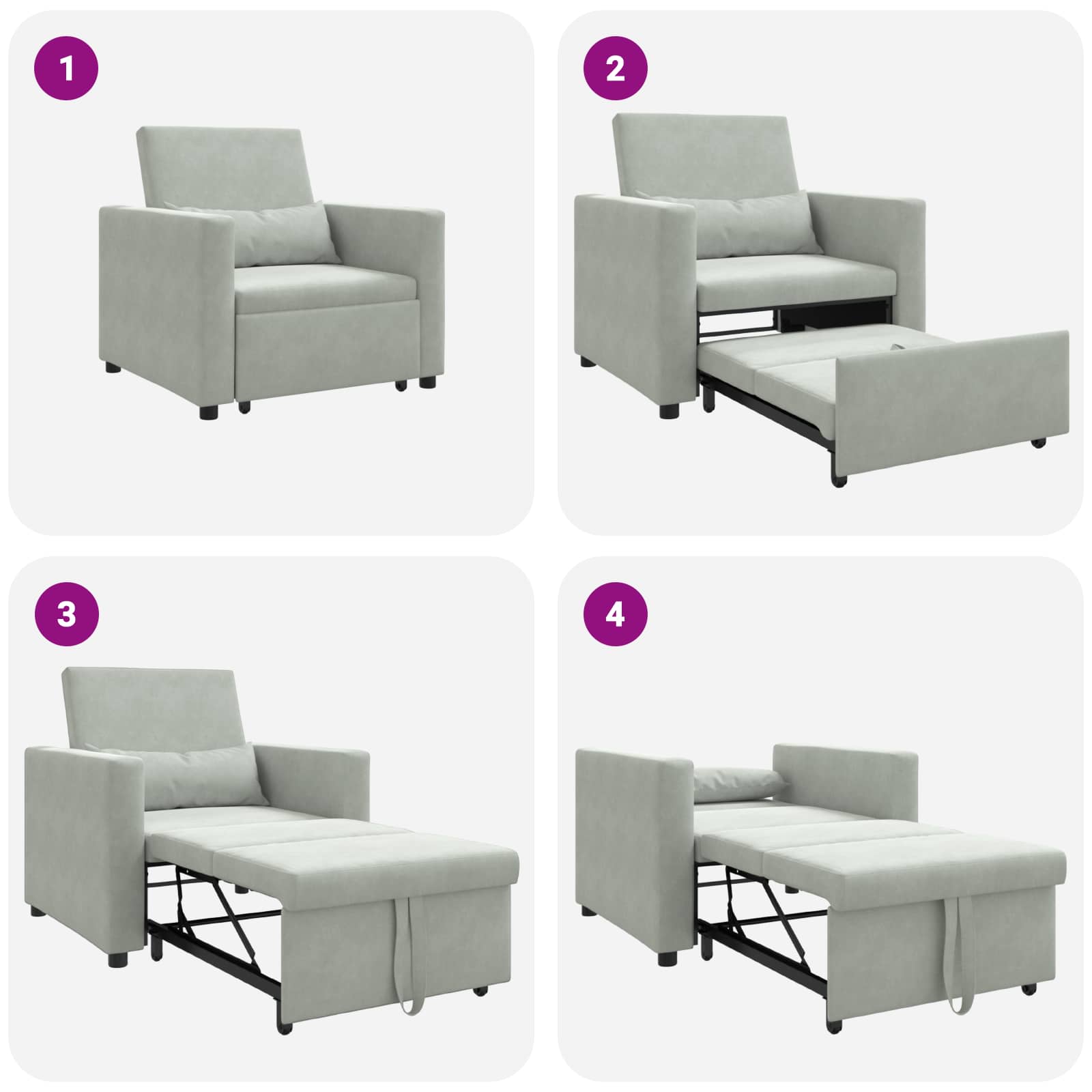 vidaXL Ausziehbare Schlafcouch Einzel Hellgrau 90 x 165 x 87 cm Samt