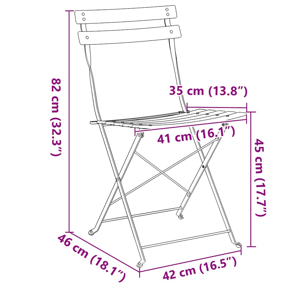 vidaXL Gartenklappstuhl 2 pcs Grün 42 x 46 x 82cm Metall