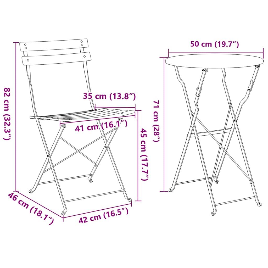 vidaXL Klapp Bistro Set 3 pcs Wald Stahl