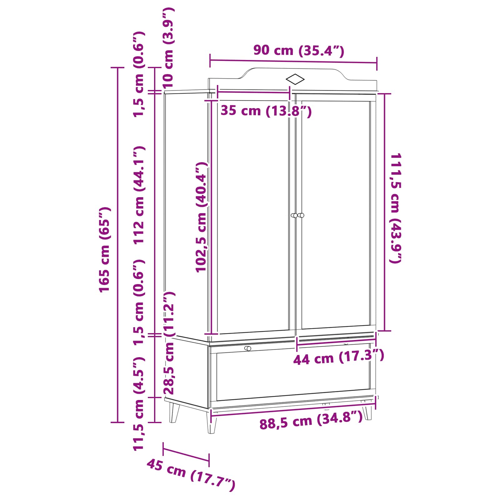 vidaXL Kleiderschrank mit Tafel Weiß 90 x 45 x 165 cm Holzwerkstoff