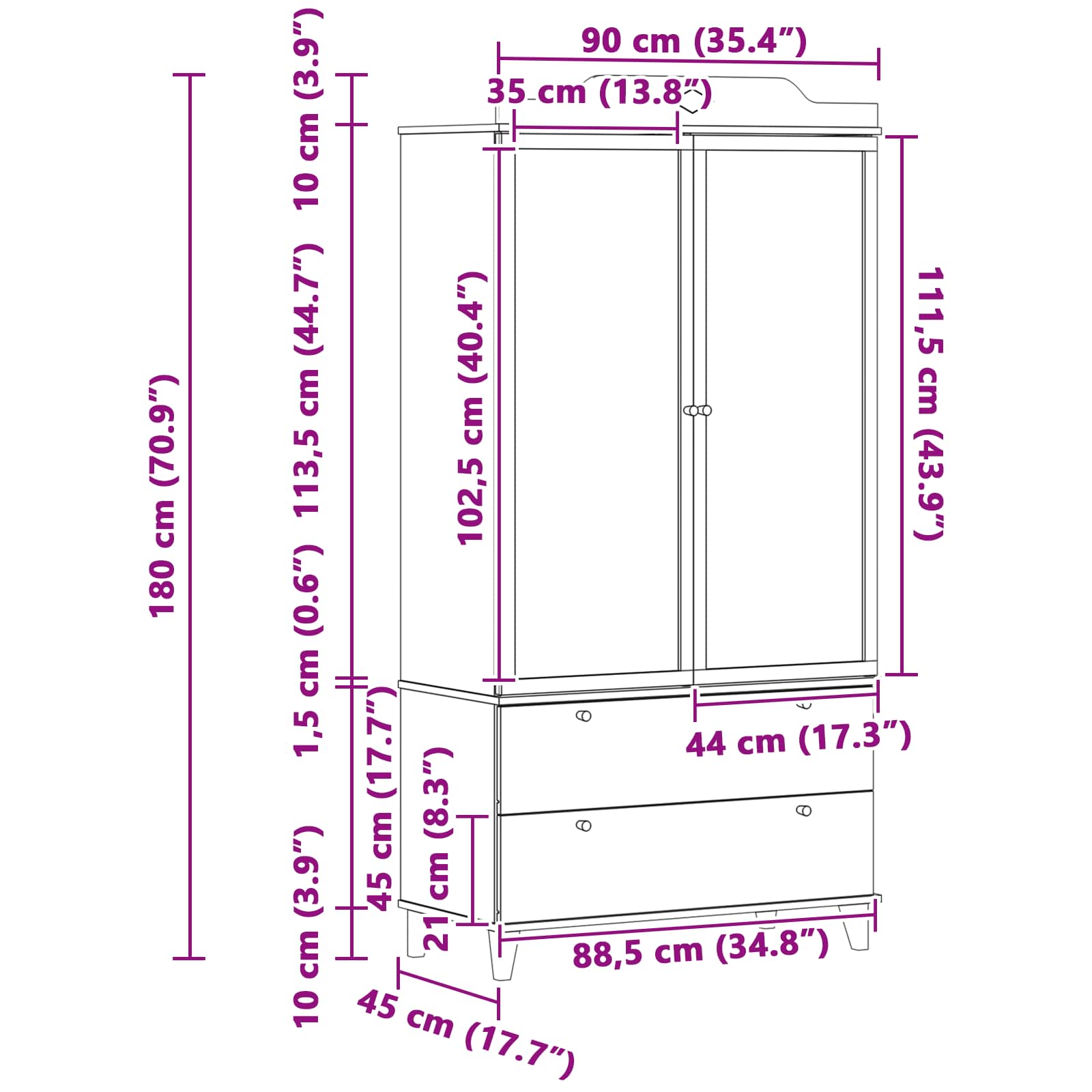 vidaXL Kleiderschrank mit Tafel Weiß 90 x 45 x 180 cm Holzwerkstoff