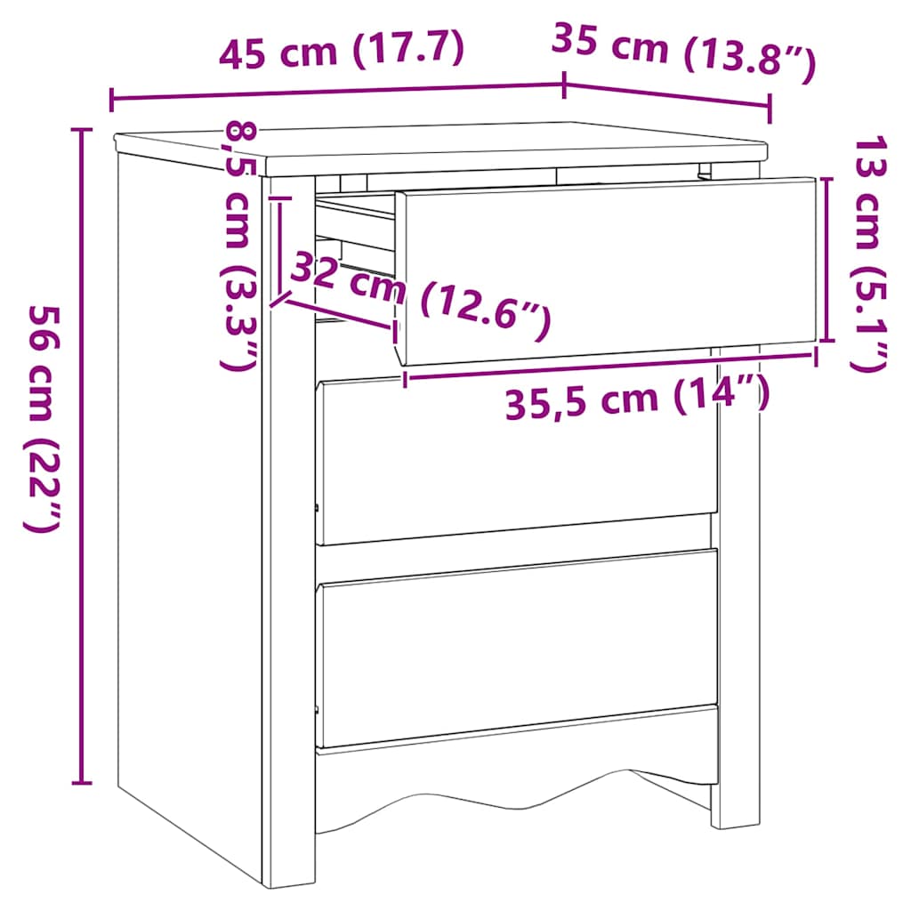 vidaXL Couchtisch Drammen Eiche 45 x 35 x 56 cm Massives Kiefernholz