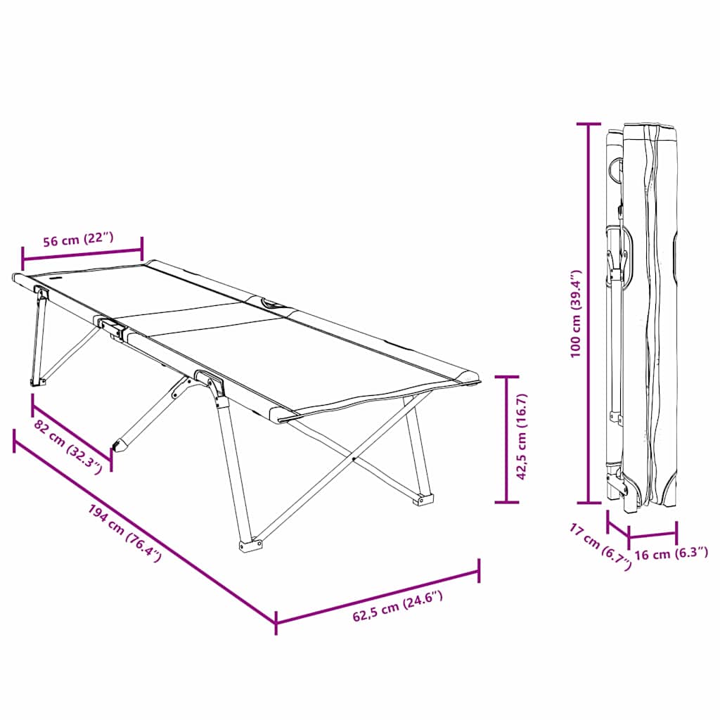 vidaXL Klapp Schlafbett fürs Camping Blau 194 x 62,5 x 42,5 cm