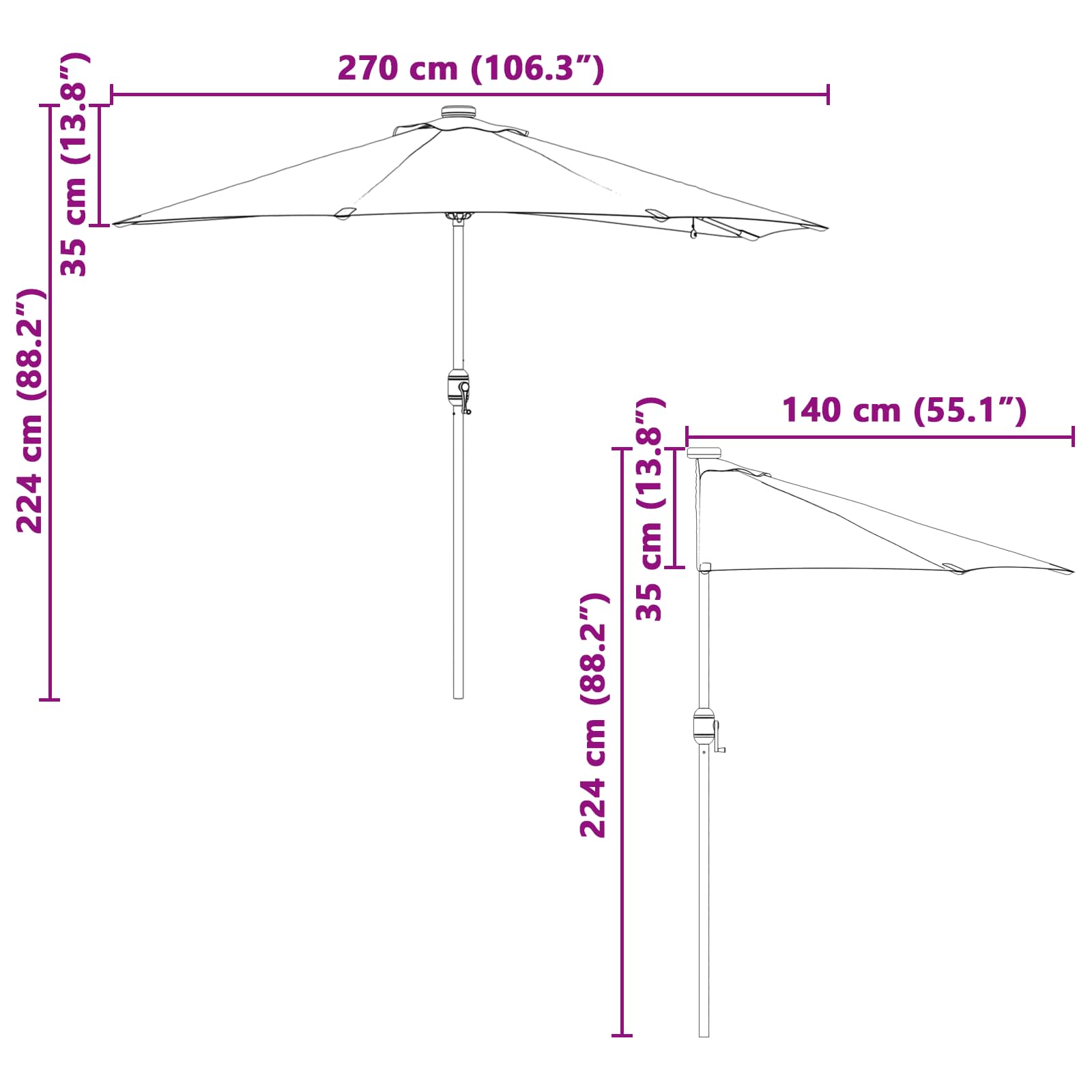 vidaXL Gartenparasol Sand 294 x 150 x 223 cm Stoff