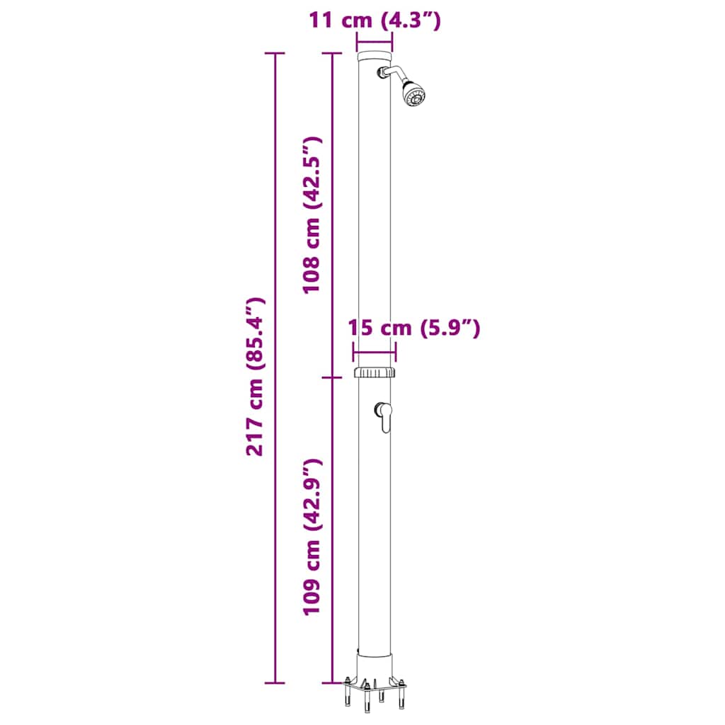 vidaXL Außen Solardusche Schwarz 217 cm PVC und Aluminium
