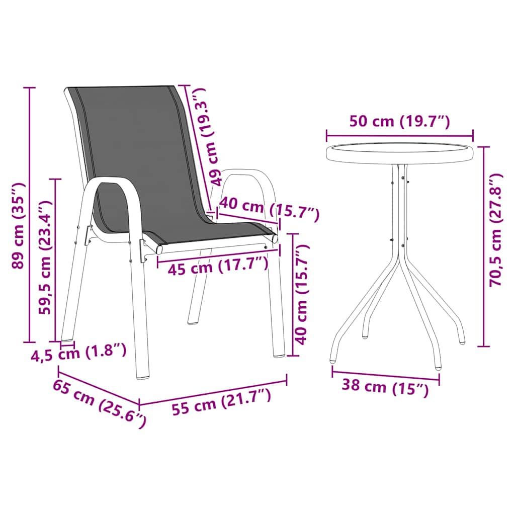 vidaXL Garten Bistro Set 3 pcs Schwarz Stahl