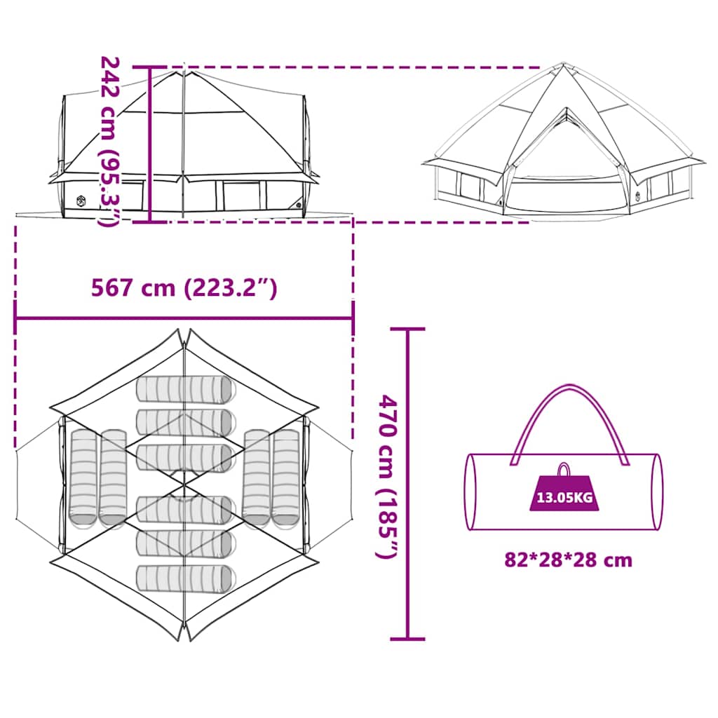 Teepee Zelt mit Dach Grün und Weiß 490 x 410 x 210 cm