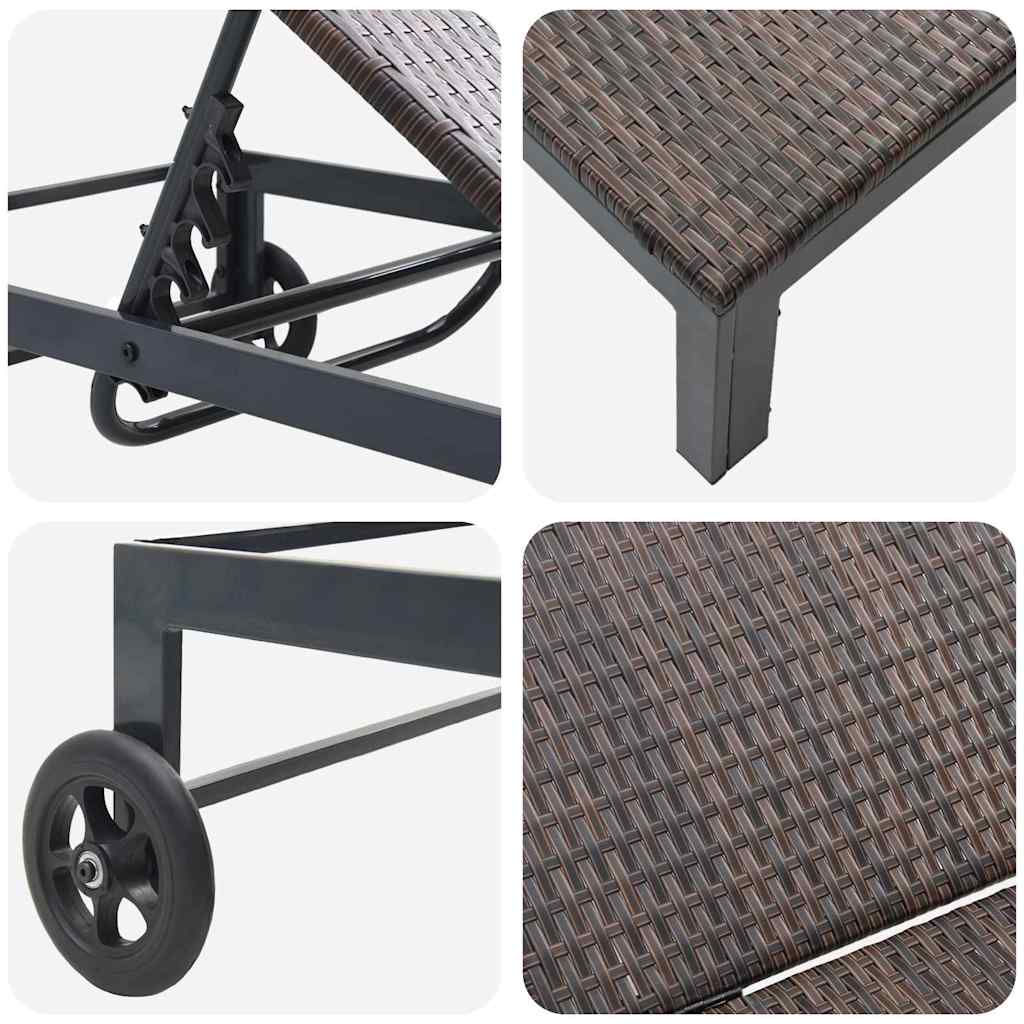 vidaXL Sonnenliege 2-Person 3 pcs Braun Poly-Rattan