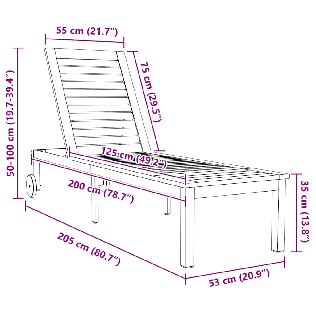 vidaXL Sonnenliege Öl-Natur 205 x 53 x 100 cm Massivholz Akazie