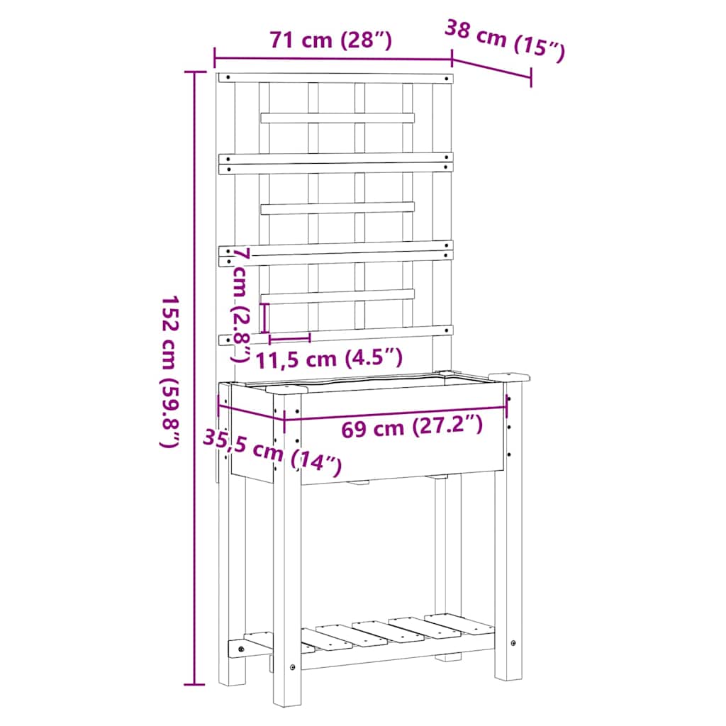 vidaXL Garten-Pflanzgefäß Beige 71 x 38 x 152 cm Massivholz aus Fichte