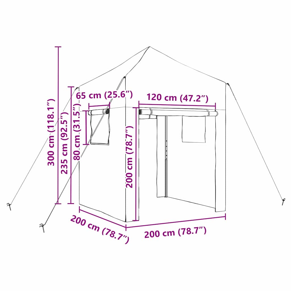 vidaXL Gewächshaus mit Pop-up-Rahmen Grün 200 x 200 x 300 cm Eisen
