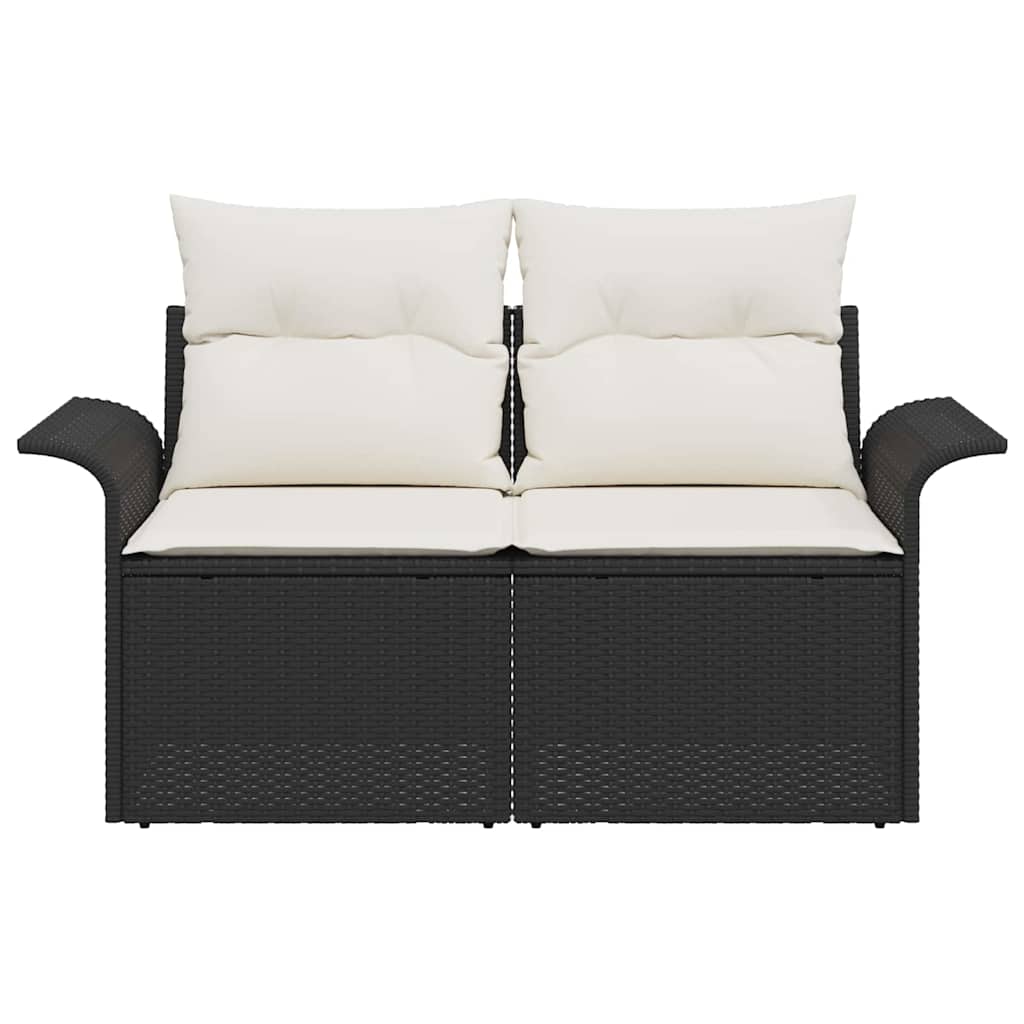 vidaXL Gartensofa mit Kissen Schwarz 141 x 62 x 69cm Poly-Rattan