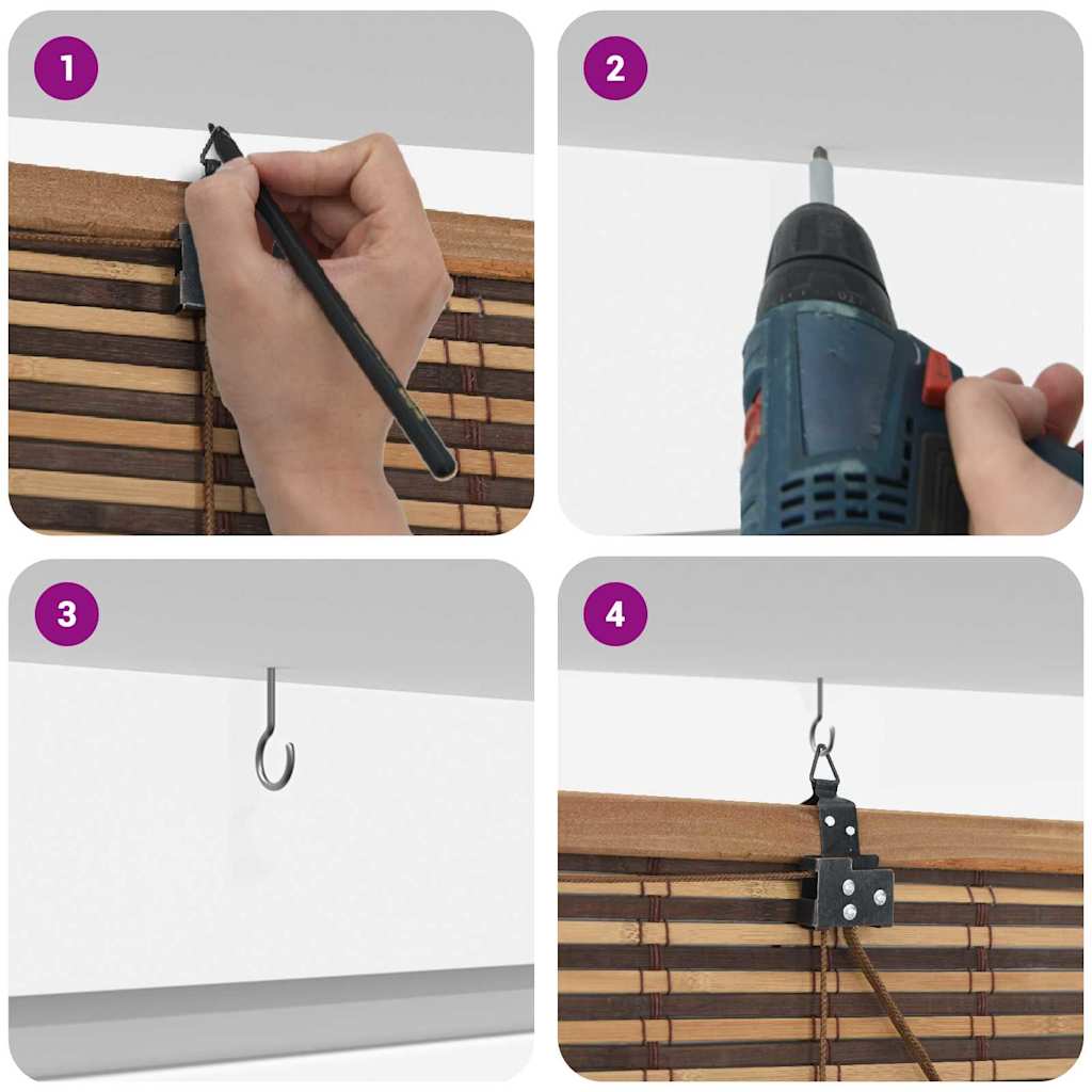 vidaXL Rollo mit Vorhängen Braun 60 x 160 cm Bambus