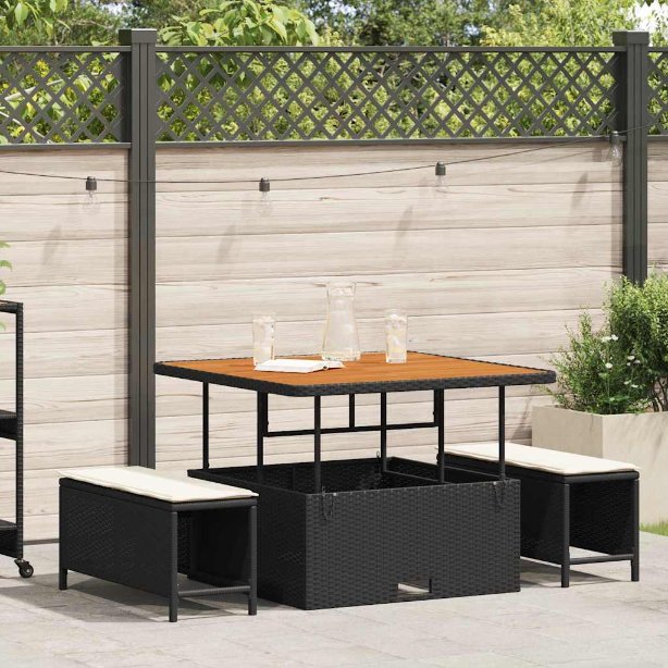 vidaXL Garten Essgruppe Schwarz Poly-Rattan