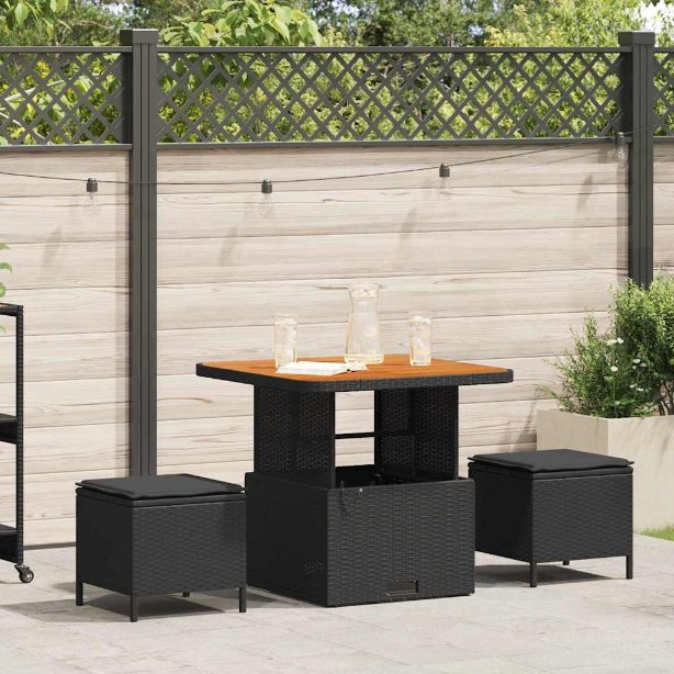 vidaXL Garten Essgruppe Schwarz Poly-Rattan