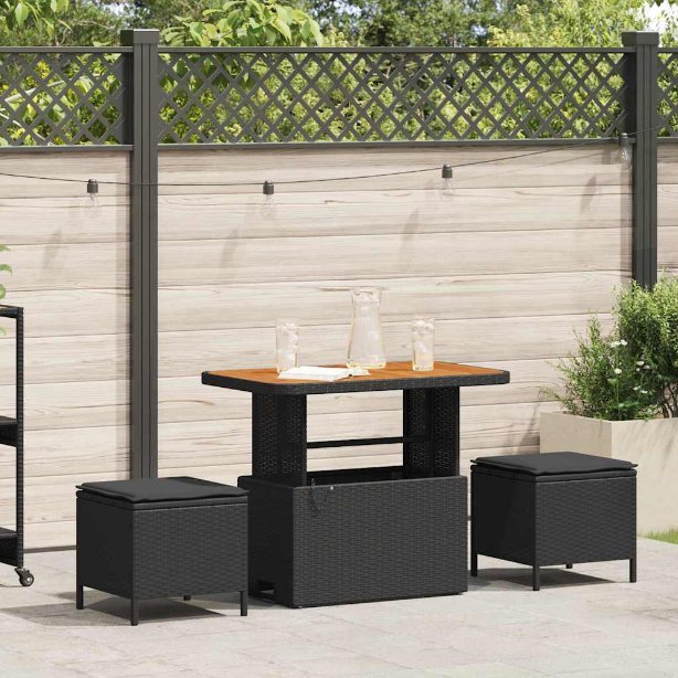 vidaXL Garten Essgruppe Schwarz Poly-Rattan