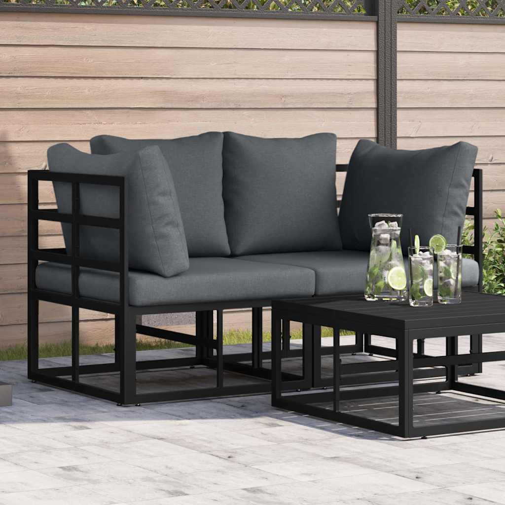 vidaXL Gartenmöbel mit Kissen Schwarz 70 x 71,5 x 71 cm Metall