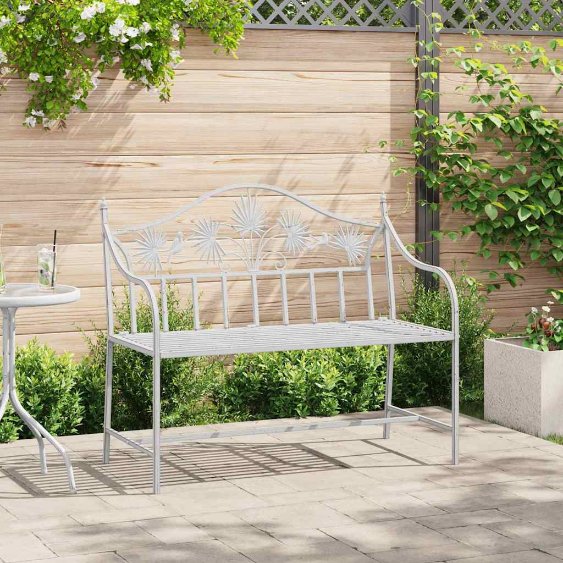 vidaXL Gartenbank Antik Weiß 104 x 52,5 x 89 cm Stahl