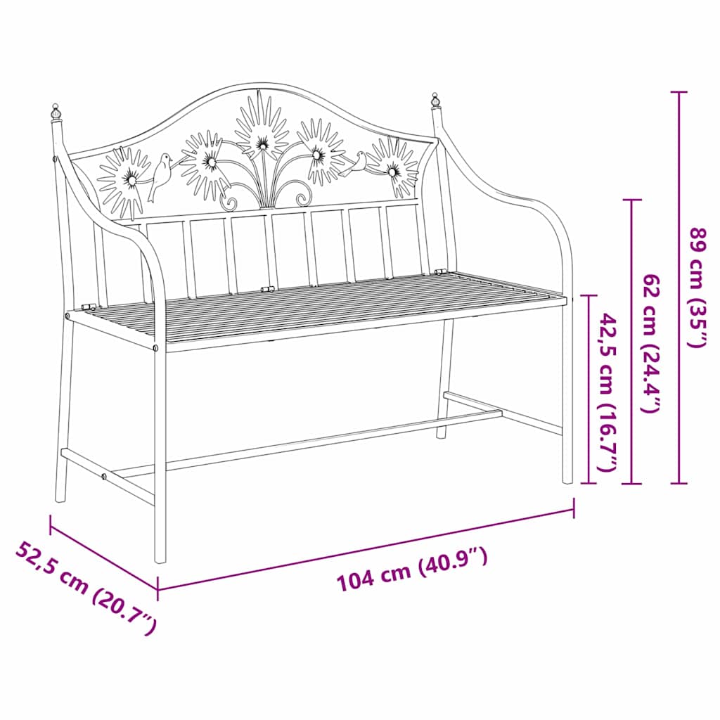 vidaXL Gartenbank Antik Weiß 104 x 52,5 x 89 cm Stahl