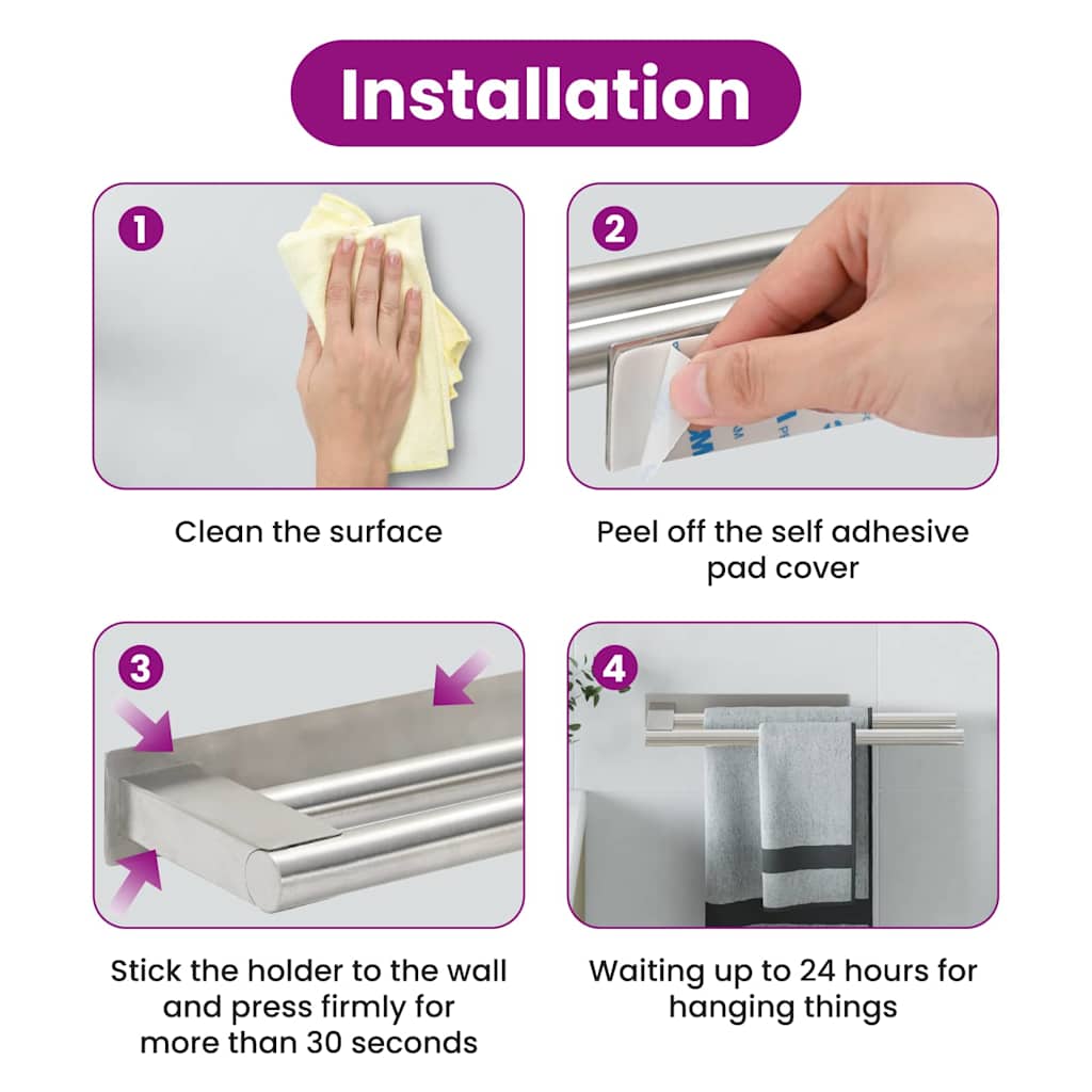 vidaXL Handtuchhalter Silber 40 x 9 x 4 cm Edelstahl