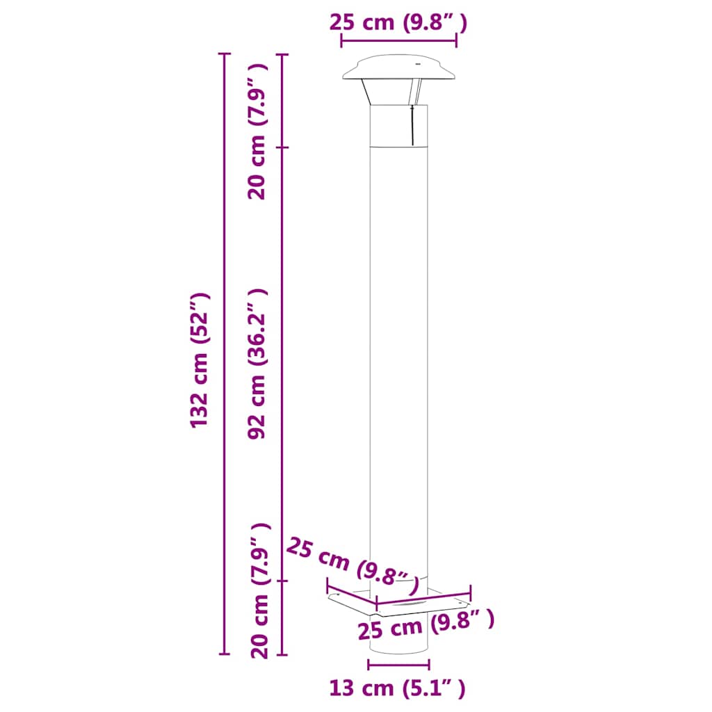 vidaXL Kaminverlängerung Silber 25 x 25 x 132 cm Edelstahl